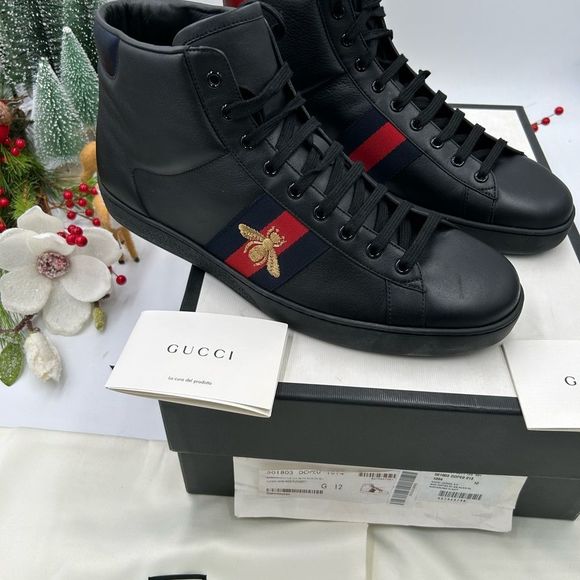 Men’s Gucci ace bee web high top sneakers, size 12, made in Italy - Picture 3 of 10